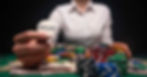 A poker dealer holding a button with poker chips and cash, illustrating the increasing online poker difficulty